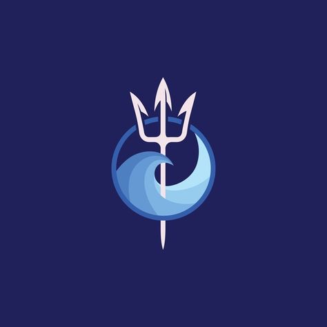 Neptune Trident, Trident Tattoo, Waves Symbol, Sea Sign, Poseidon Trident, Nautical Logo, Wave Vector, Trident Logo, Sea Logo