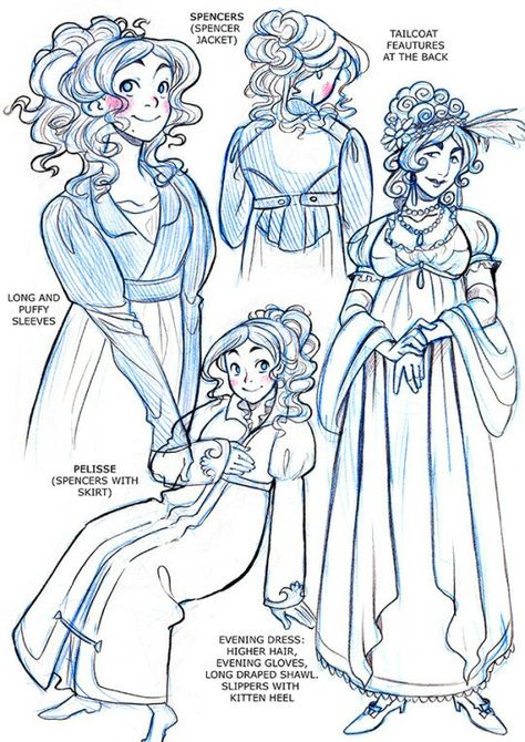 Fashion Notes, Regency Fashion, Model Sheet, Drawing Clothes, Blog Website, Character Design References, White Tie, Drawing Reference Poses, Hair And Makeup