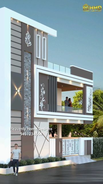 Staircase Design Exterior Elevation, Elevation Ideas Architecture, G+1 Corner Elevation Design Modern, Elevation Glass Design For Home, East Facing House Elevation G+1, South Facing House Elevation Design, Ground Floor Elevation Design, Door Elevation, Staircase Interior