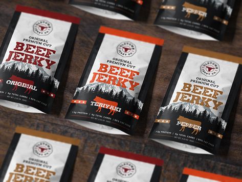 Oldtown Beef Jerky Packaging Design by Lirey Blanco Jerky Photography, Meat Packaging Ideas, Jerky Packaging Design, Meat Package Design, Meat Chips, Beef Jerky Packaging Design, Organic Meat Packaging, Jerky Packaging, Beef Jerky Packaging