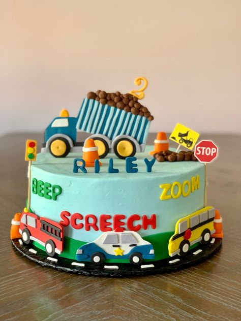 #birthdaycakeideas #2ndbirthday #cake #transportationcake Vehicles Cake 2nd Birthday, Transportation Themed Cake, Vehicle Themed Birthday Cake, Vehicle Cakes For Boys, Transportation Cakes For Boys, Vehicle Theme Cake, Transportation Birthday Cake, Transportation Cake, Construction Theme Cake