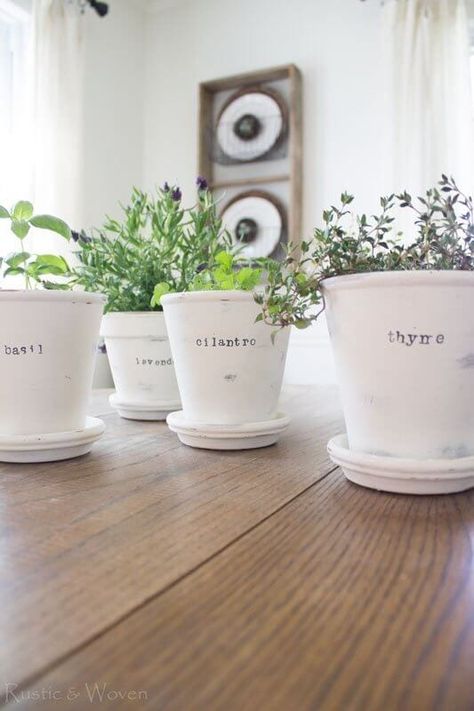 7 Fun Herb Garden Ideas Planters Diy, Container Herb Garden, Diy Herb Garden, Homes Decor, نباتات منزلية, Kitchen Herbs, Painted Terra Cotta Pots, Herb Planters, Chip And Joanna Gaines