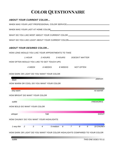 Hair Stylist Business Planner, Hair Consultation Form, Client Consultation Forms Salon Hair, Client Information Sheet, Cosmetology Instructor, Color Formulations, Cosmo School, Stylist Tools, Color Correction Hair