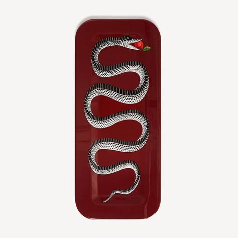 Plateau Serpente FORNASETTI Wood Snake, Fragrance Editorial, Designer Tray, Red Tray, Outdoor Tables And Chairs, Mirror Wall Clock, Candle Room, Flat Shapes, Decorative Trays