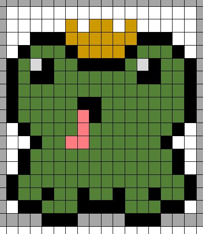 Pixel Art Frogs, Cute Frog Pixel Art, Frog And Toad Pixel Art, Small Frog Perler Bead Pattern, Small Frog Pixel Art, Mushroom Frog Perler Beads, Frog Pixel Art, Pixel Frog, Frog Grid Pattern