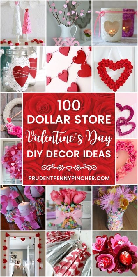 Decorate for less with these dollar store Valentine's Day decorations. From valentine’s day wreaths and valentine’s day centerpieces, there are plenty of valentine’s day decor ideas for your home. #valentinesday #valentine #diy #crafts #homedecor Pinterest Valentines, Saint Valentin Diy, Roses Valentine, Valentines Bricolage, Diy Valentine's Day Decorations, Diy Valentines Decorations, Hari Valentine, Diy Valentine, Diy Decor Ideas