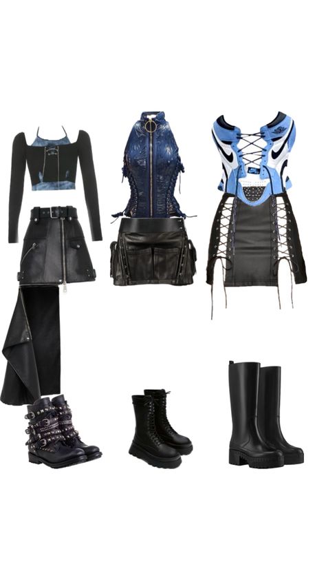 SKN Stage Outfits Polyvore, Ateez Concert Outfit, Dance Performance Outfits, Descendants Clothes, Ateez Concert, Dance Outfits Practice, Band Outfits, Angel Outfit, K Pop Outfits