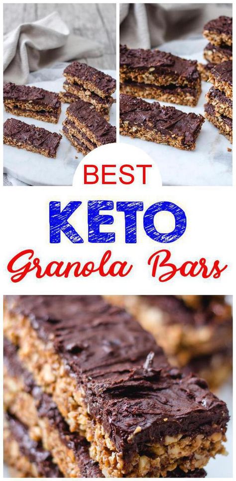 Keto Granola Bars! EASY low carb granola bars for a ketogenic diet. No bake #chocolate granola bars full of healthy ingredients. Keto granola bar recipe that is chewy & delish. Combine almond butter & chocolate for a great keto dessert, keto snack on the go or sweet treat. Make homemade low carb granola bars not store bought. Healthy snacks - Keto breakfast bars with thes granola bars homemade & tasty. Healthy granola bars that are keto friendly - Check out this favorite #keto food recipe :) Keto Granola Bars, Low Carb Granola Bars, Easy Granola Bars, Chocolate Granola Bars, Low Carb Granola, No Bake Granola Bars, Easy Granola, Healthy Granola Bars, Keto Granola