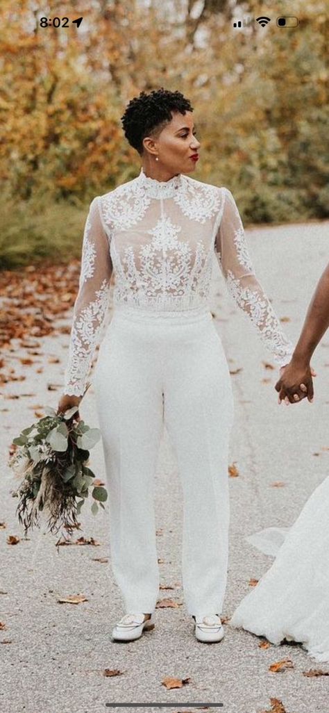 Small Queer Wedding, Queer Wedding Dress, Queer Wedding Ideas, Courthouse Wedding Aesthetic, Queer Wedding Outfit, Nonbinary Wedding Outfit, Lgbt Wedding Attire, Nonbinary Wedding, Andro Fashion