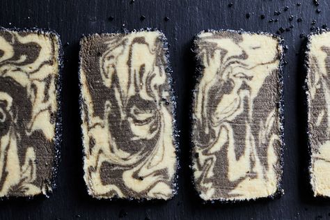 Marbled Tahini Cookies Recipe Tahini Christmas Cookies, Black Tahini Cookies, Christmas Cookies Nyt, Marbled Shortbread Cookies, Tahini Shortbread, Marbled Cookies, Tahini Cookies Recipe, Black Tahini, Marble Cookies