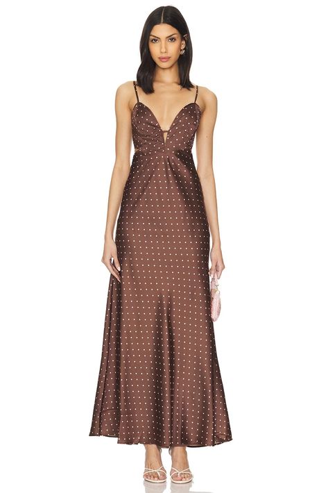 Bardot Karlotta Slip Dress in Brown & Pink Spot | REVOLVE Faux Leather Dress, Fashion Marketing, Lace Slip Dress, Gal Pal, Fancy Dinner, Lace Slip, Revolve Clothing, Sequin Mini Dress, Australian Fashion