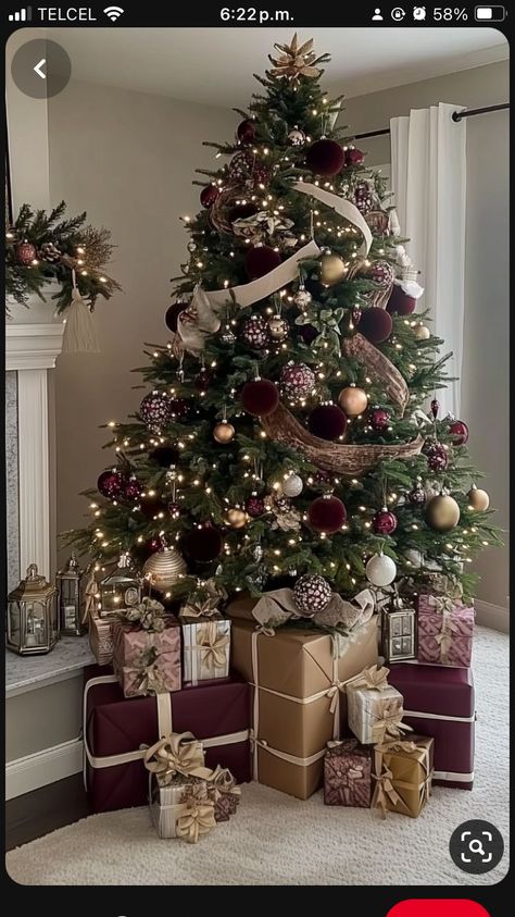 Brown Gold And Burgundy Christmas Tree, Burgundy Black And Gold Christmas Tree, How’s On Christmas Tree, Red Velvet Tree Decor, Dark Green And Dark Red Christmas Tree, Gold And Burgandy Christmas Tree, Red Velvet Ornaments On Tree, Burgandy Christmas Tree Decor, Maroon And White Christmas Tree