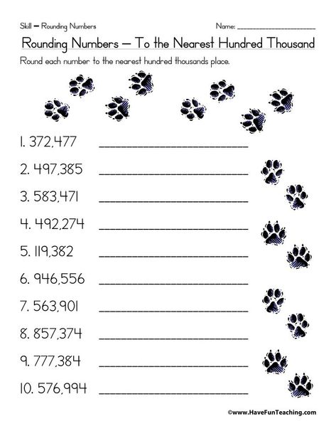 4th Grade Rounding Worksheets Rounding to the Nearest Hundred Thousand Worksheet Rounding Practice, Line Graph Worksheets, Rounding Worksheets, Worksheets 3rd Grade, Grade 5 Math Worksheets, Probability Worksheets, Rounding Numbers, Phonics Worksheets Free, Wristband Template