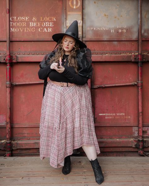 Watch out for this witch 🔥🧹 I’ve been on the hunt for a pink plaid skirt everywhere, and @ivycityco delivered!! How stunning is the hem line?! New closet staple for sure. Outfit details: ✨ Skirt @ivycityco use code 15NATALDEE to save 15% off (link in bio) Top old @eloquii Belt @gucci Shoes old @eloquii Necklace @fableengland Hat @thebeheaded #witchystyle #witchoutfit #witchaesthetic #witchyaesthetic #witchvibes #witchcore #ivycity Pink Plaid Skirt, Belt Gucci, Witch Core, W.i.t.c.h Aesthetic, New Closet, Witchy Fashion, Witch Outfit, Xl Fashion, Closet Staples