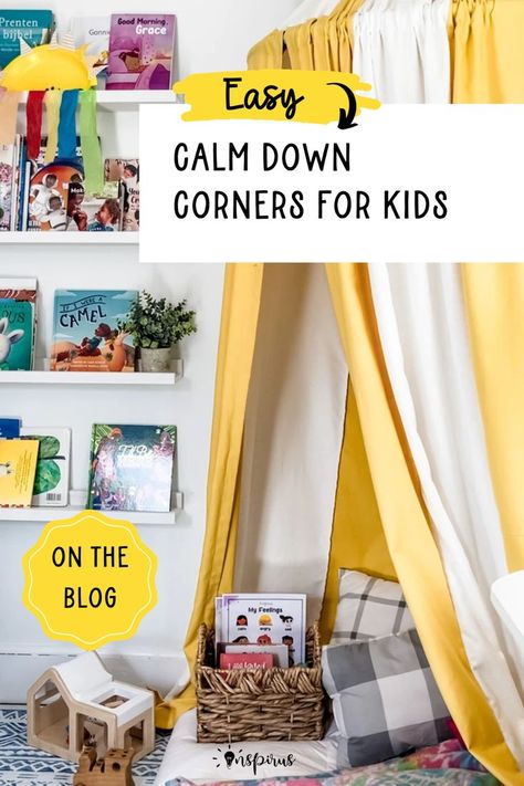 Learn how to create your own calm down corner at home! As parents, we want to help kids understand emotions and teach them how to deal with emotions. You can DIY calm down corner for kids at home that's quick and easy! We share a variety of calm down corner ideas to help you get started. We share some of the common emotional triggers for kids and tips on teaching them about their emotions. Read the blog now to learn how to create a calm down kit to put in your calm down corner at home. Quiet Corner Home Kids, Calm Down Corner Ideas, Deal With Emotions, Understand Emotions, Calm Down Kit, Emotional Triggers, Big Emotions, Calming Corner, Free Homeschool Printables