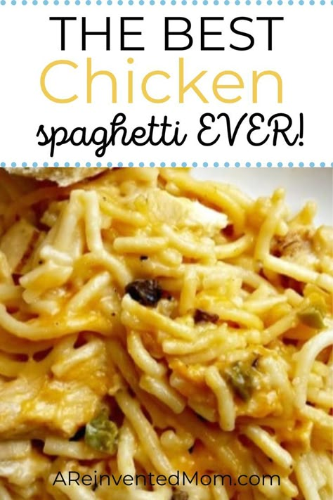 Best Chicken Spaghetti Recipe, Easy Chicken Spaghetti Recipe, Easy Weeknight Chicken, Use Rotisserie Chicken, Easy Chicken Spaghetti, Spaghetti Chicken, Chicken Spaghetti Recipe, Spagetti Recipe, Chicken Spaghetti Casserole