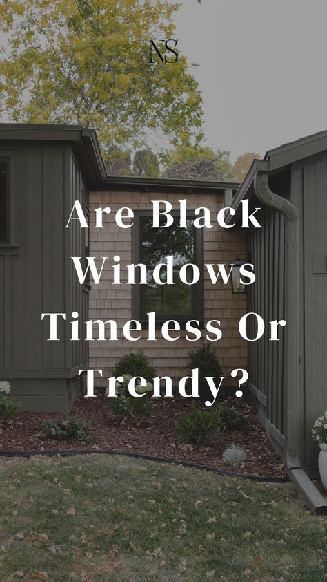 Black Houses With White Windows, White Brick With Black Windows, Painting Inside Window Trim Black, Dark Windows Exterior, Dark Window Frames Exterior, White Window Frames Interiors, Front Picture Window Ideas, White House With Black Window Trim, Window Colors Frame