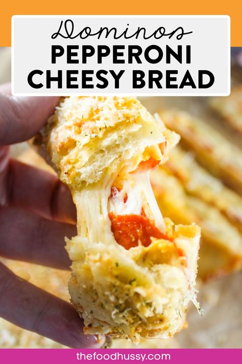 Dominoes Stuffed Cheesy Bread, Stuffed Pepperoni Bread, Pepperoni Stuffed Cheesy Bread, Dominos Cheesy Bread Copycat, Stuffed Cheesy Bread Recipes, Cheesy Bread With Pizza Dough, Dominos Cheese Bread Recipe, Dominos Stuffed Cheesy Bread, Breadstick Dip