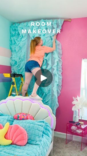 114K views · 56K reactions | After many weeks, sweat, and tears 🥲 I’m giving my 7 year old her FIRST *dream* room makeover in our new house! Comment “SALTY” and I’ll send you everything I used for this room makeover! 🤩 Under the sea, mermaid, beach inspired before & after space 🦀🐚🐠 #roommakeover #beforeandafter #transformation #diyproject #peelandstick #sharedroom #girlmom #kidsroommakeover #hotpink #reaction #reveal #jellyfish #glowup #vanity | Jessica Skube | jesssfam · Original audio Rainbow Room Bunk Beds, Room Decor Bedroom Beach Theme, Mermaid Vanity Ideas, Redo Bedroom Ideas, Mermaid Bedroom Aesthetic, Mermaid Toddler Room, Crazy Bedroom Ideas, Preppy Room Decor Ideas, Under The Sea Room