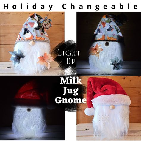 Milk Jug Santa Claus, Christmas Milk Jug Crafts, Milk Jug Christmas Crafts, Milk Jug Crafts For Christmas, Lighted Gnome Diy, Milk Jug Christmas Decorations, Milk Jugs Christmas, Recycled Milk Jug Crafts, Milk Jug Projects