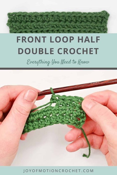 Have you ever crocheted the Front Loop Half Double Crochet (FLhdc)? As crocheters we're all excited to learn the basics and start exploring all of the new crochet stitches. In this blog post, I will go over what Front Loop Half Double Crochet is, materials needed, abbreviations used and how to do it step by step with both photo tutorials and video tutorials included. So if you're ready to learn more about FLhdc then let's get started! Front Loop Half Double Crochet, Half Double Crochet Front Loop Only, Crochet Stitches Chart, Half Double Crochet Stitch, Crochet Abbreviations, Crochet Fabric, Crochet Videos Tutorials, Double Crochet Stitch, Crochet Stitches Tutorial