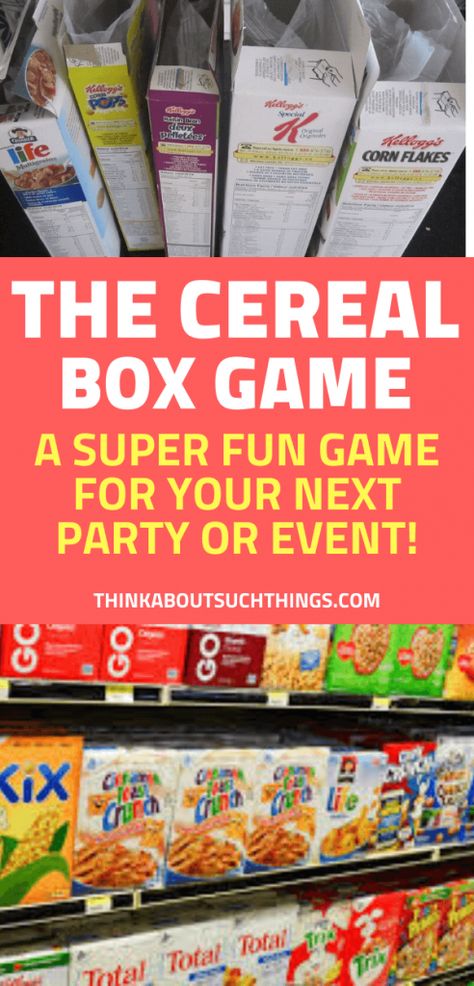 You can have an epic time with friends and family with an empty cereal box. In this cereal box game, you will have so much fun. Learn how to play and what the rules are. A great party game for all ages and can even be used for a team building activity. I use it to for teams and leadership growth #cereal #cerealbox #partygame Cereal Day Activities, Breakfast Party Games, Cereal Party Ideas, What’s In The Box Game Ideas, Cereal Birthday Party, Whats In The Box Game Ideas, Cereal Box Games, Cereal Bar Party, Cereal Themed Party