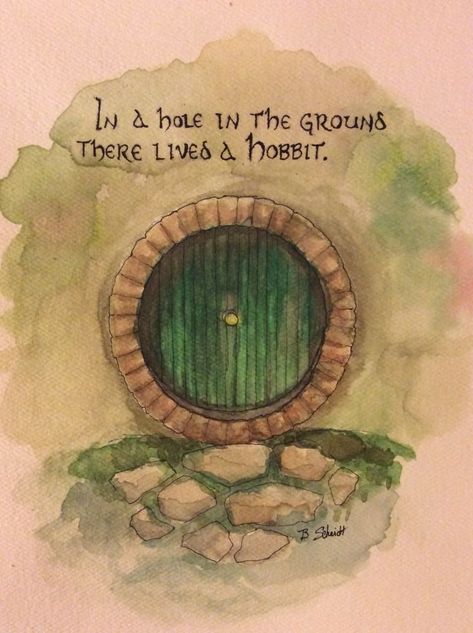 Hobbit Painting, Hole In The Ground, Painting Watercolor, The Hobbit, The Words, The Middle, Watercolor Painting, Green, Watercolour Painting