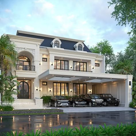 3 Floors Building Elevation Modern, House 3 Floors, Classic Modern House, Neoclassical House, Emporio Architect, Proposal Design, House Facade, Classic House Design, Casas Coloniales