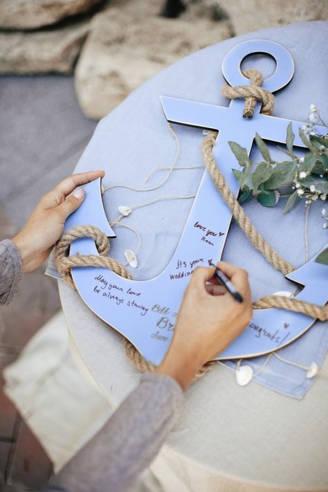 Nautical Wedding Guest Book, Seaside Wedding Decor, Ocean Wedding Theme, Beach Wedding Guest Book, Wooden Anchor, Nautical Wedding Favors, Tropical Wedding Decor, Anchor Wedding, Nautical Wedding Theme