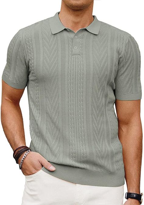 PJ PAUL JONES Mens Knitted Polo Shirt Short Sleeve Knit Texture Shirt Men Knitting Golf T Shirts Mens Knitted Polo, Polo Shirt Aesthetic, Polo Outfit Men, Men Knitting, Summer Knitwear, Polo Shirt Outfits, Knitted Polo Shirt, Polo Outfit, African Wear Styles For Men