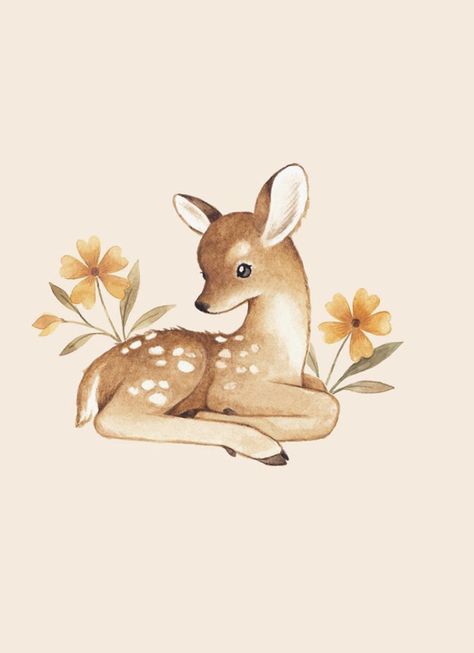 Nina Stajner, Baby Deer Art, Baby Animal Nursery Art, Deer Drawing, Baby Animal Drawings, Deer Illustration, Ig Profile, Folk Art Flowers, Baby Illustration