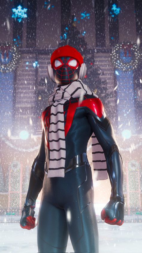 Miles Morales Christmas, Ultimate Marvel, Spiderman Ps4, Christmas Suit, Into The Spider Verse, Black Spiderman, Spiderman Pictures, Avengers Wallpaper, Spider Man 2