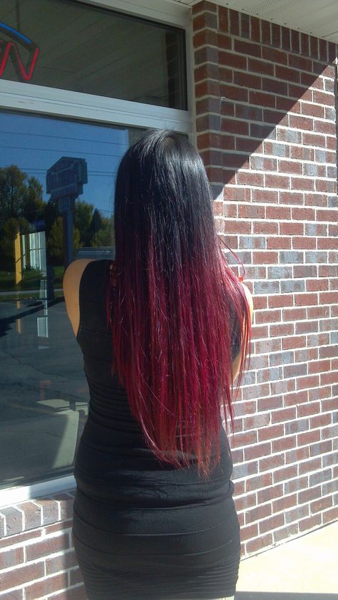 Black to Red and Pink Ombre Hair for Fall.  Long hair.  Don't care. Black And Red Ombre Hair, Fall Long Hair, Black And Red Ombre, Hair For Fall, Red Hair Tips, Purple Hair Color Ombre, Black To Red Ombre, Black Red Hair, Pink Ombre Hair