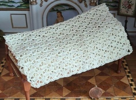 DOLLHOUSE MINIATURE HANDMADE CROCHET BEDSPREAD/COMFORTER/BLANKET 7.5" x 6.25" - $45.00. FOR SALE! Scale 1:12. 255403425199 Crochet For Dollhouse, Crochet Furniture Dollhouse, Crochet Dollhouse Blanket, Dollhouse Crochet Rug, Dollhouse Bedding, Bedspreads Comforters, Handmade Bed, Crochet Bedspread, Crochet Throw Blanket