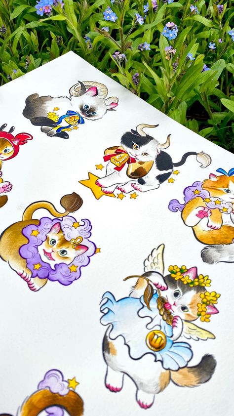 Cat Toy Tattoo, Kiera Tattoo, Fairy Fountain, Flash Sheets, Cat Tattoo Designs, Ocarina Of Time, Astrological Sign, Animal Painting, Cat Tattoo