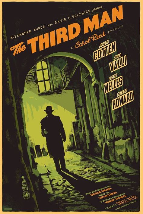 The Third Man (1949) [500x750] Poster by Francesco Francavilla - Imgur Vintage Films, Old Movie Posters, Screen Printing Art, Noir Movie, The Third Man, Septième Art, Classic Movie Posters, Orson Welles, I Love Cinema