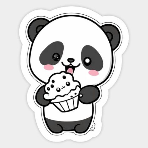 Cute Cartoon Panda Eating Cupcake Funny Kawaii Sticker #StickerAddict Cute Pictures For Sticker Making, Cute Stickers Pictures, Cute Sticker Pictures, Cute Pictures Stickers, Pictures For Stickers, Stickers Printable Cute, Sticker Album Diy, Cupcake Funny, Cute Panda Stickers