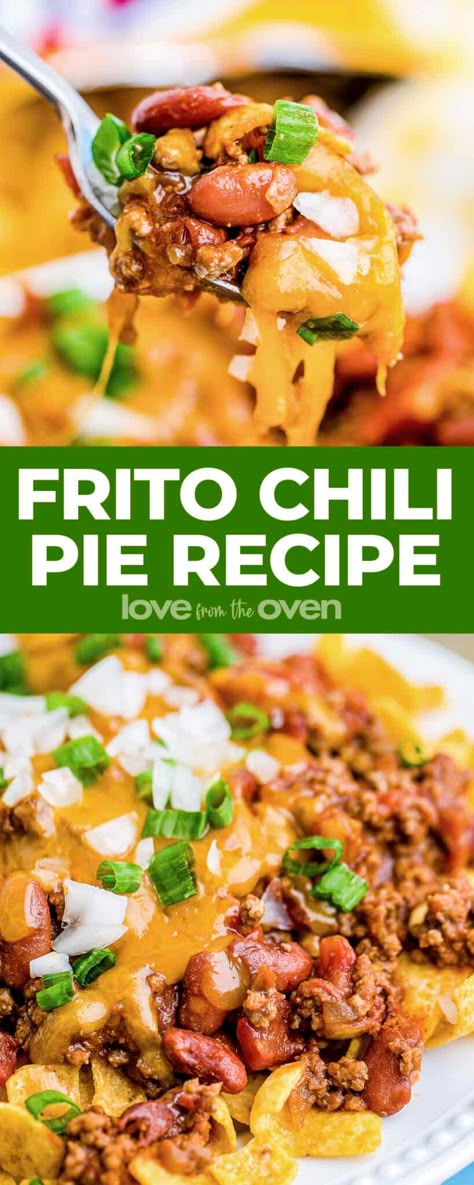 Frito Chili Pie • Love From The Oven Frito Chili Pie Recipe The Pioneer Woman, Healthy Frito Pie, Chili Frito Pie Recipe Easy, Chilli Frito Pie Recipe, Frito Chili Pie Recipe, Chili Pie Recipe, Leftover Chili Recipes, Fritos Chili, Best Chili Ever