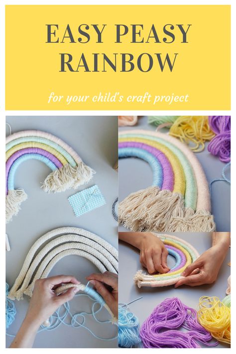 Pastel tone wall hanging DIY kit Rainbow Wall Hanging Diy, Diy Craft Kits For Kids, Diy Rainbow Wall, Fun Crafts For Teens, Simpul Makrame, Rainbow Wall Decor, Rainbow Diy, Rainbow Wall Hanging, Diy Rainbow