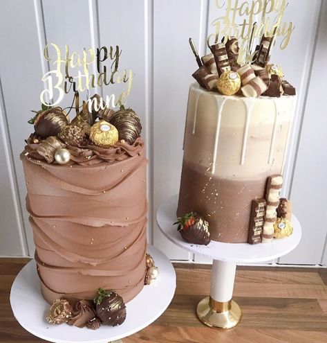 Brown And Tan Birthday Cake, 21st Chocolate Birthday Cake, Chocolate Lover Birthday Cake, Chocolate Cake Designs Birthday Women, Brown And Gold Cake, Brown Cake Ideas, Brown Cake Design, Brown Birthday Cake, 50th Birthday Cake Designs