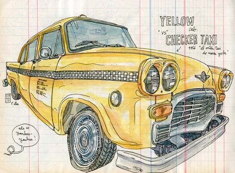 https://flic.kr/p/dYvSye | checker taxi Taxi Sketch, Taxi Drawing, Travel Symbols, Drawing Poses Male, Taxi Car, Space Drawings, Car Drawing, Artist Journal, Taxi Cab