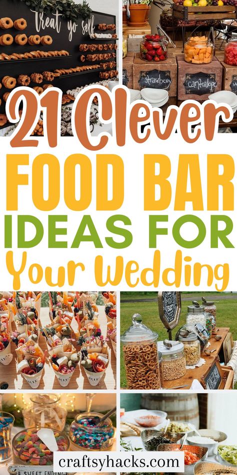 Wedding With Appetizers Only, Snacks Before Wedding Reception, Food Idea For Wedding Reception, Unconventional Wedding Food, Wedding Concession Stand, Cookie Bar Display Wedding, Elegant Candy Bar Wedding, Best Foods For Wedding Reception, Sandwich Station Wedding