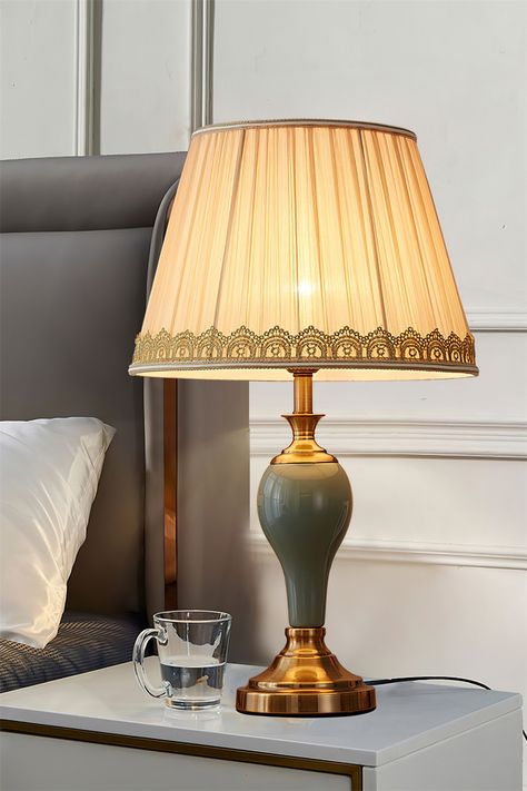 This is a blue neoclassical art fabric table lamp. The lamp has been carefully crafted, with a classic atmosphere, but it can be matched with the modern decoration style, with an elegant and calm atmosphere. It can be installed in the bedroom, study, living room. New Classic House, Neoclassical Art, Classic Lamp, Calm Atmosphere, Classic Table Lamp, Blue Lamp Shade, Study Living Room, Stylish Table Lamps, Fabric Table