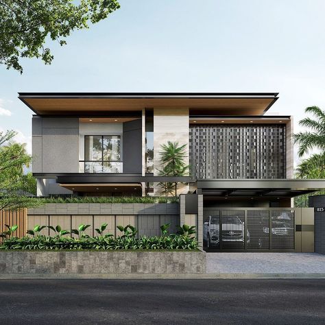 Boundary Wall Design, Indian House Exterior Design, 3 Storey House Design, Home Designs Exterior, Compound Wall Design, Modern Tropical House, Boundary Wall, Facade Architecture Design, Contemporary House Exterior