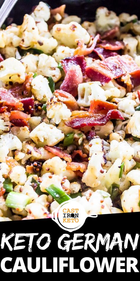 Cast Iron Keto, Cauliflower Benefits, Cauliflower Salad Recipe, Potato Salad With Bacon, Easter Side Dishes Recipes, Bacon Cauliflower, Keto Sides, Mustard Vinaigrette, Easter Side Dishes