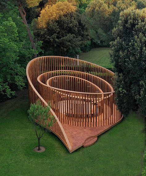 pavilion let's play! invites visitors to a sensory and playful experience Wooden Pavilion, Ecology Design, Pavilion Architecture, Pavilion Design, Roma Italy, Expo 2020, Nature Architecture, Timber Structure, Parametric Design