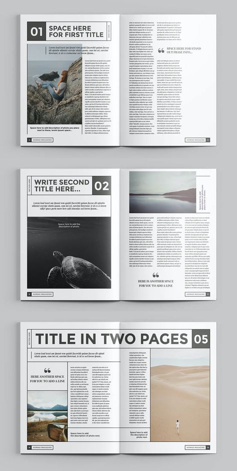 Multipurpose Magazine Template - 32 Pages - Letter Size and A4 Size Magazine Page Layouts, Design De Configuration, Brochures Design, Indesign Layout, Mises En Page Design Graphique, Magazine Layout Inspiration, Portfolio Booklet, Magazine Design Inspiration, 잡지 레이아웃