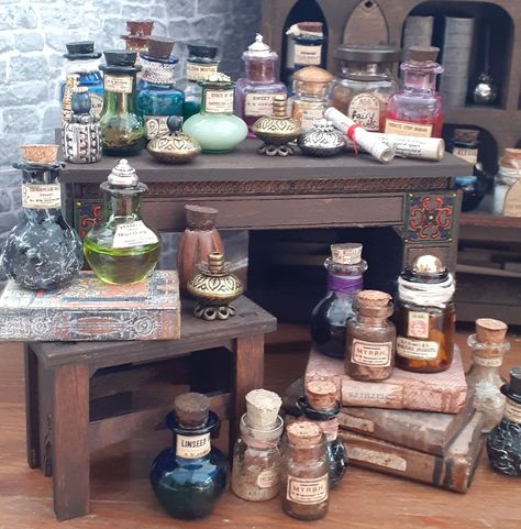 Medieval Apothecary, Apothecary Remedies, Diorama Room, House Diorama, Witchcraft Shop, Witches House, Witch Room, Glitter Jars, Pretty Mugs