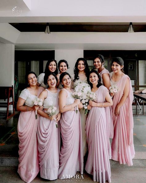 Indian Christian Wedding Bridesmaids, Indian Bride Maids Outfits, South Indian Bridesmaids Saree, Bridesmaid Saree Color Schemes, South Indian Bridesmaids Outfits, Indian Bridesmaids Saree, Indian Bridesmaid Outfit, Poruwa Ceremony, Bridesmaid Saree Indian