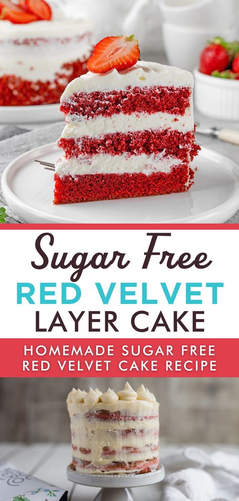 Red Velvet Keto Cake, Sugar Free Red Velvet Cake, Sugar Free Cake Recipes For Diabetics, No Sugar Cake Recipe, Cake For Diabetics Recipe, Sugar Free Strawberry Cake, Sugar Free Red Velvet Cake Recipe, Sugar Free Cake Mix Recipes, Healthy Red Velvet Cake